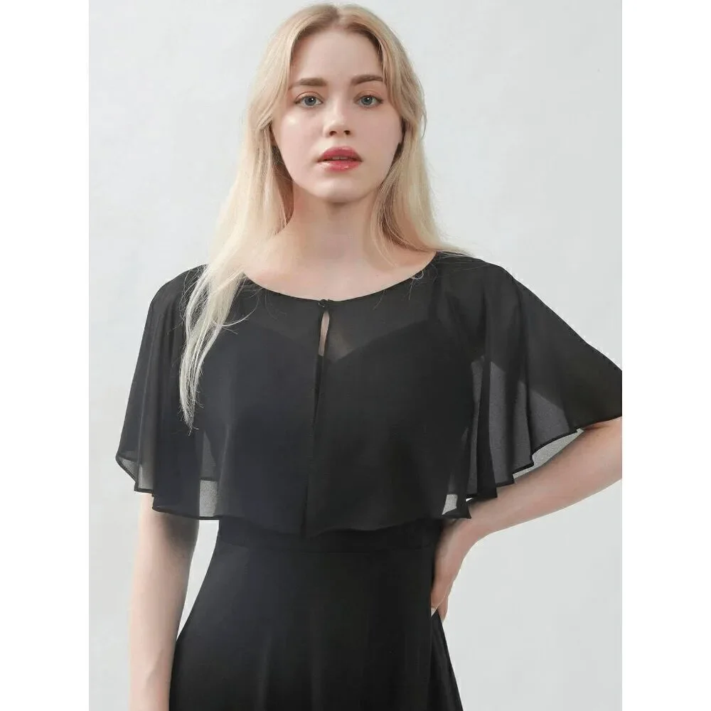 Mesh Evening Gothic Flapper 1920s Simple Black Shawl Wrap Cape NEW - Picture 10 of 16